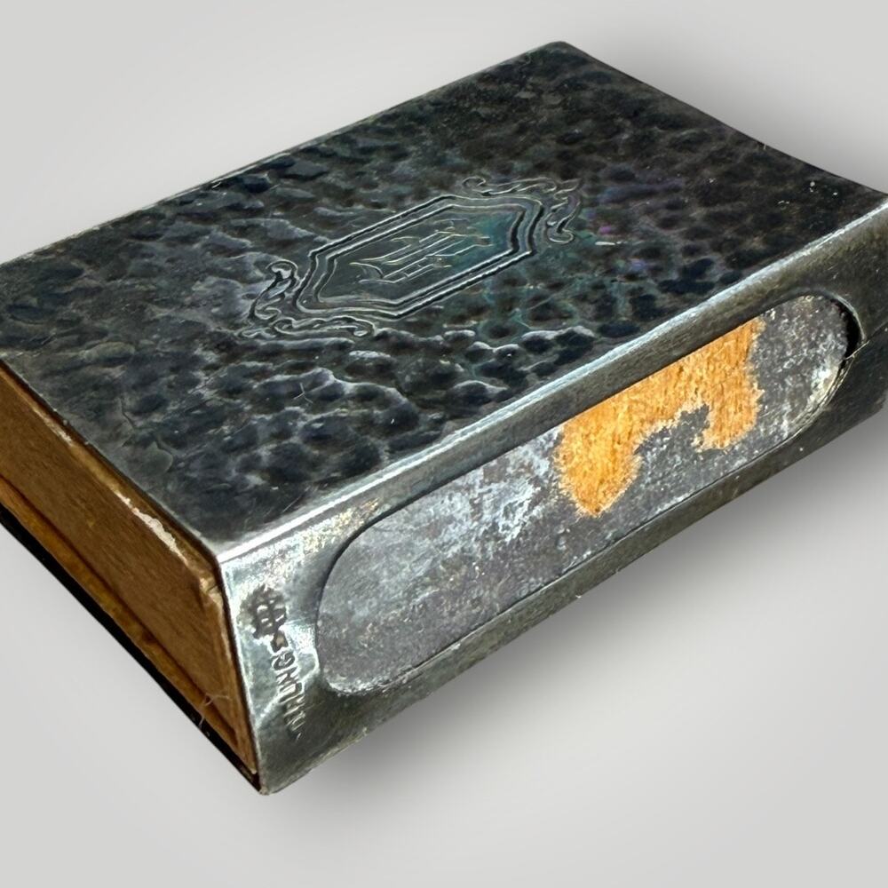 Antique Sterling Silver Vesta Match Safe Case Engraved Monogram Hammered Design - Picture 8 of 11